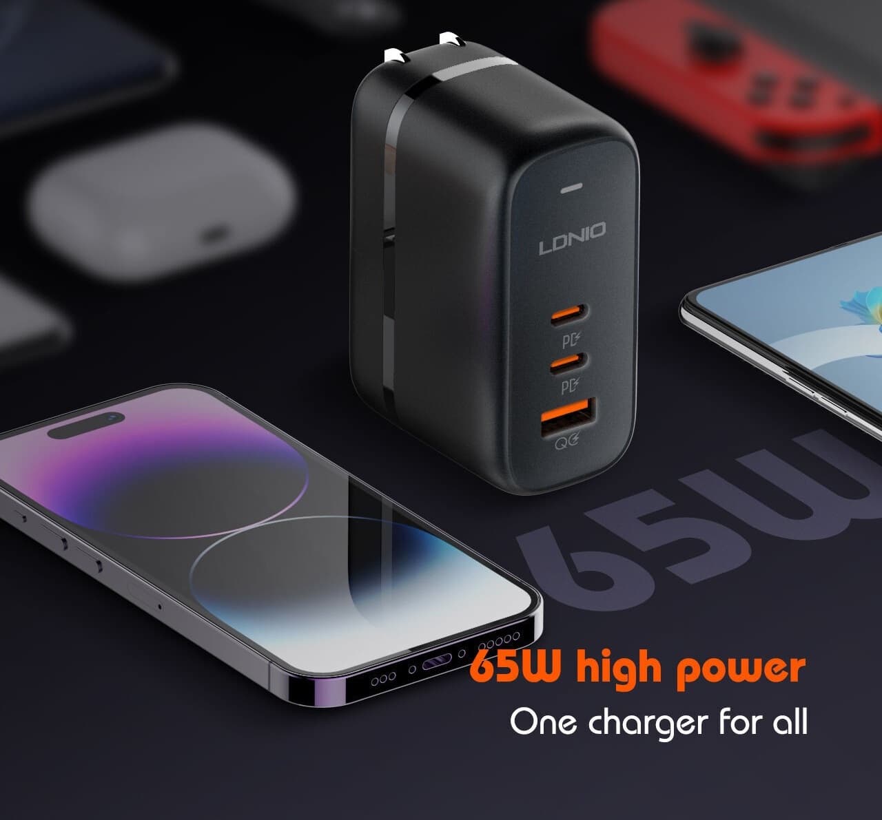 LDNIO Q366 65W GaN Charger With EU US UK Plug Travel adapter view 4