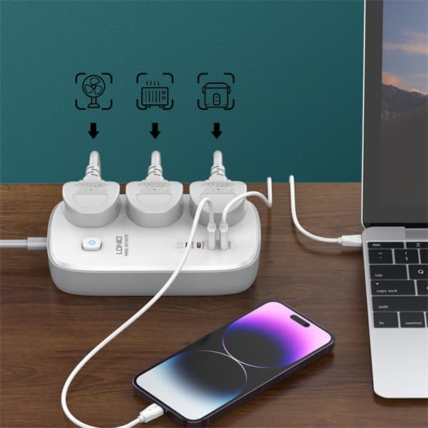 LDNIO SC3416 3 Outlets 65 Watt 4 GaN USB Port Multi Power Strip Plug Boar Extension Socket view 4