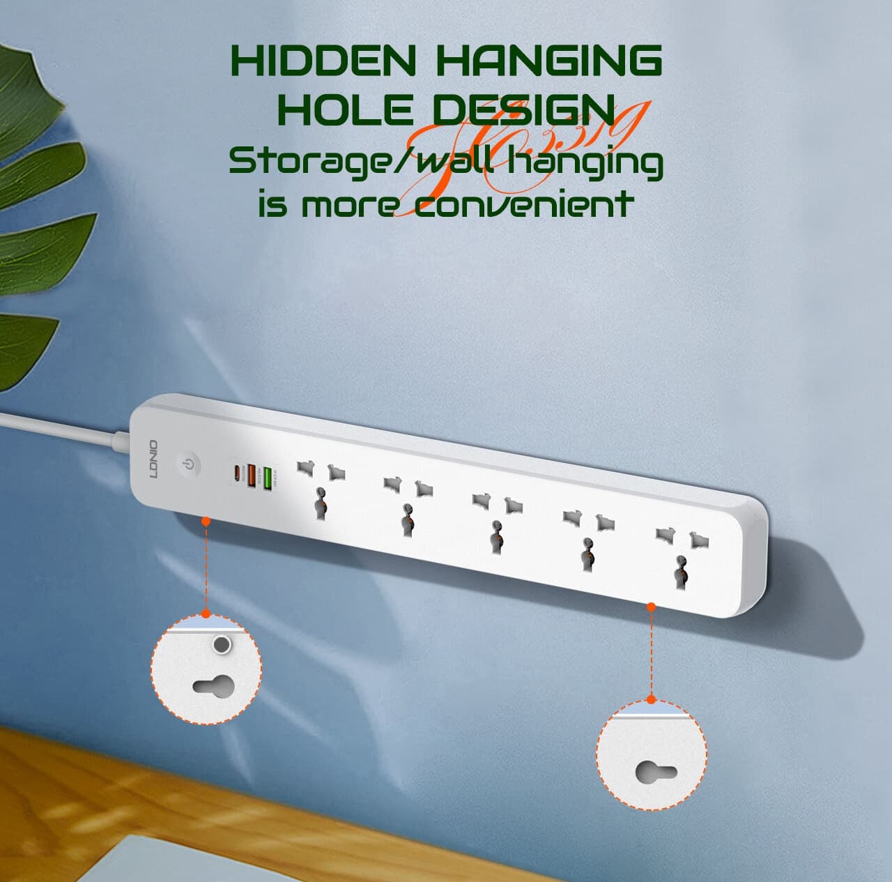 LDNIO SC5319 Multi Socket Extension Lead with 5 AC 3 USB Power Socket Plug Extender 2M