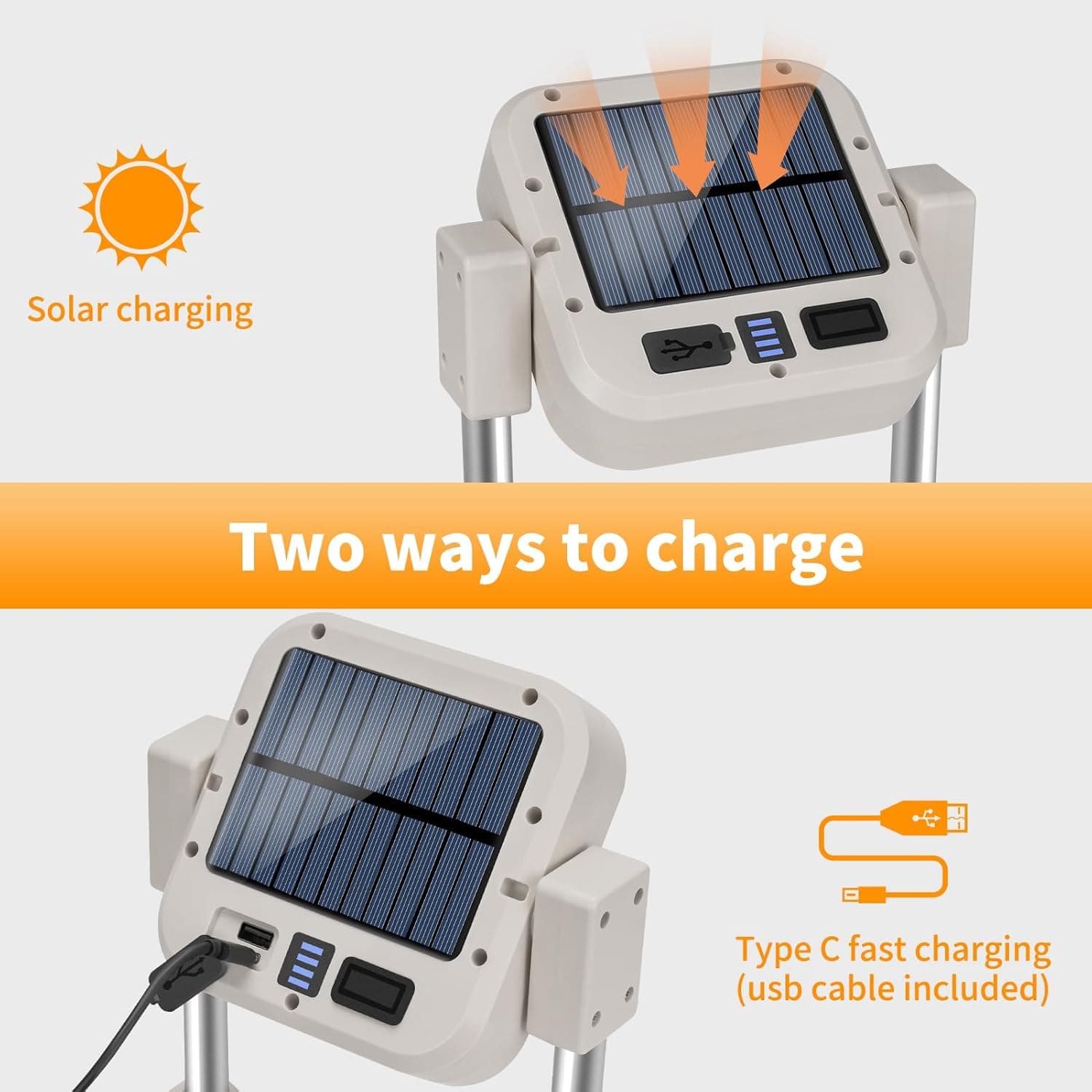 LED Solar Work Light With Stretchable Bracket Solar Worklight With 4 Modes USB Rechargeable IP66 Waterproof view 3