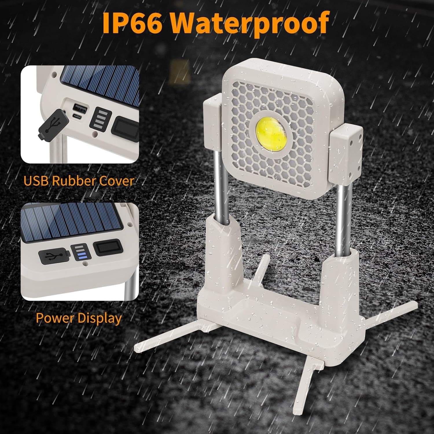 LED Solar Work Light With Stretchable Bracket Solar Worklight With 4 Modes USB Rechargeable IP66 Waterproof view 2
