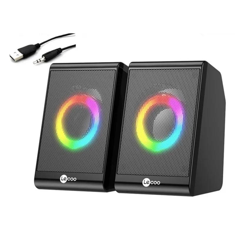 LENOVO LECOO DS100 Desktop Speakers USB 3.5mm Audio Jack RGB Lighting Compact Sound System