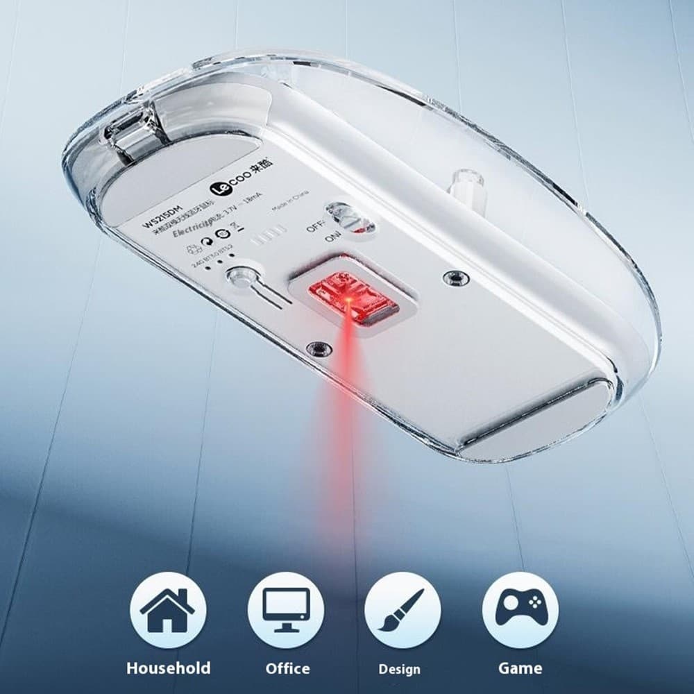 Lenovo Lecoo WS215DM Dual-Mode Wireless Mouse 2.4G & Bluetooth Transparent Optical Mouse view 2