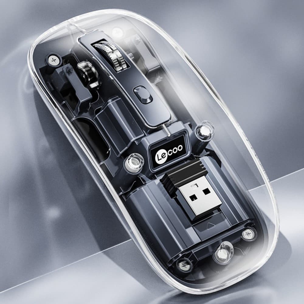 Lenovo Lecoo WS215DM Dual-Mode Wireless Mouse 2.4G & Bluetooth Transparent Optical Mouse