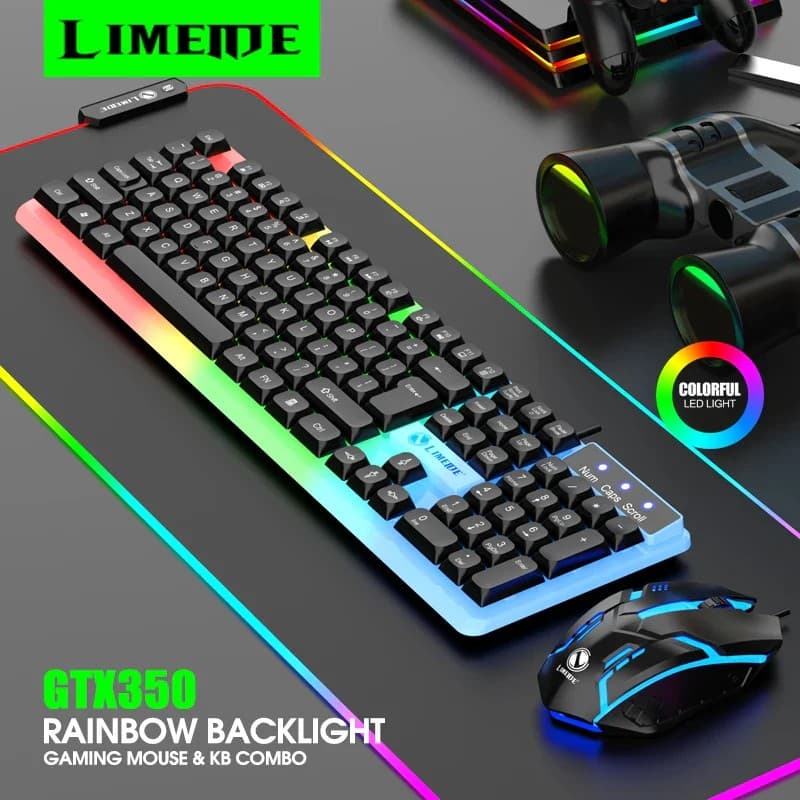 LIMEIDE GTX350 Wired Membrane Gaming Office Keyboard Mouse With Colorful Lighting 104 Keys