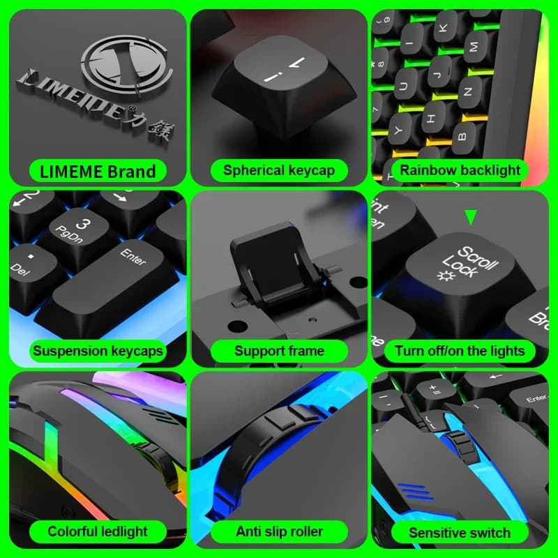 LIMEIDE GTX350 Wired Membrane Gaming Office Keyboard Mouse With Colorful Lighting 104 Keys view 4