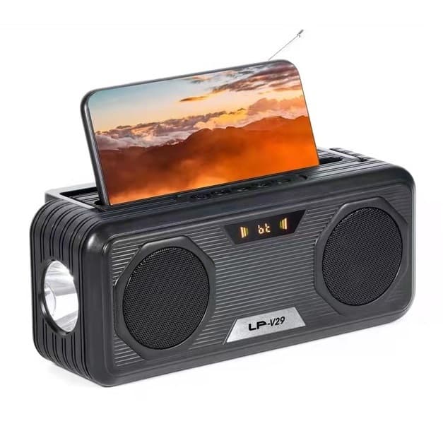 LP V29 TWS Wireless Bluetooth Portable Speaker Solar Rechargeable Torch Light Super Bass