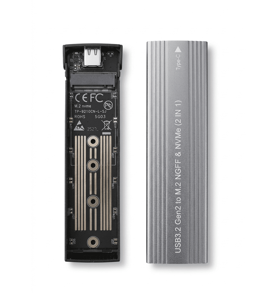 M.2 NVMe / SATA SSD Enclosure Case USB To Type C view 2