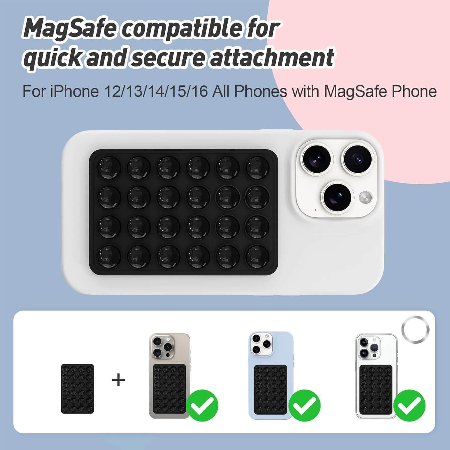 Magnetic Suction Phone Mount For MagSafe Removable Sticky Grip Holder For Hands-Free Video & Selfies view 3