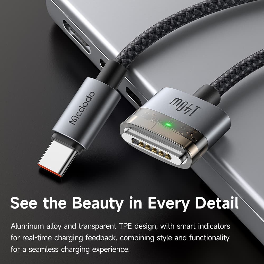MCDODO CA 207 140W USB-C To MagSafe 3 Charging Cable 2M With LED Indicator & Nylon Braided view 2