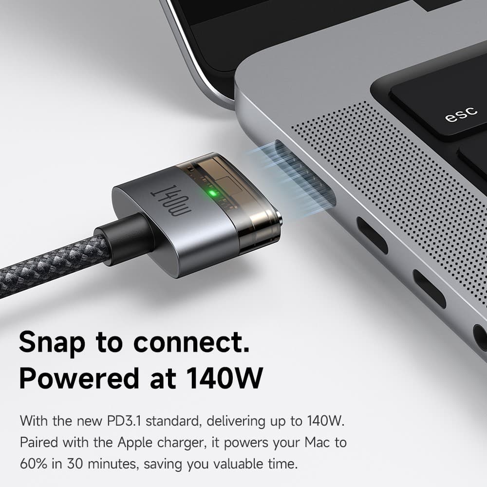 MCDODO CA 207 140W USB-C To MagSafe 3 Charging Cable 2M With LED Indicator & Nylon Braided view 4