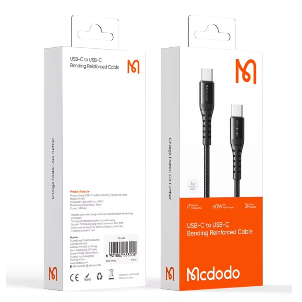 McDodo CA564 2 Meter USB-C To USB-C 60W Reinforced Bending Fast Charging Cable view 5