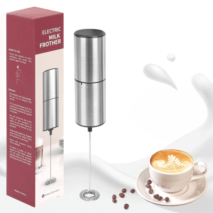 Milk Frother Handheld Electric Foam Maker With Stainless Steel Whisk Battery Operated