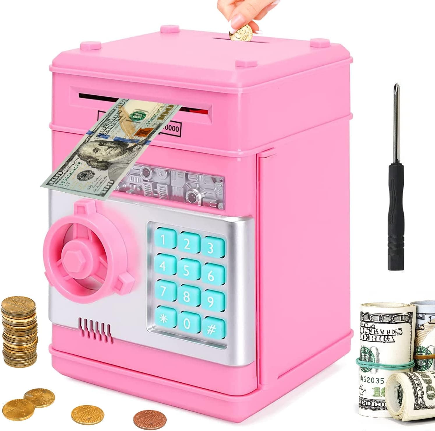 Mini ATM Piggy Bank for Kids Password Coin & Cash Saving Box Toy