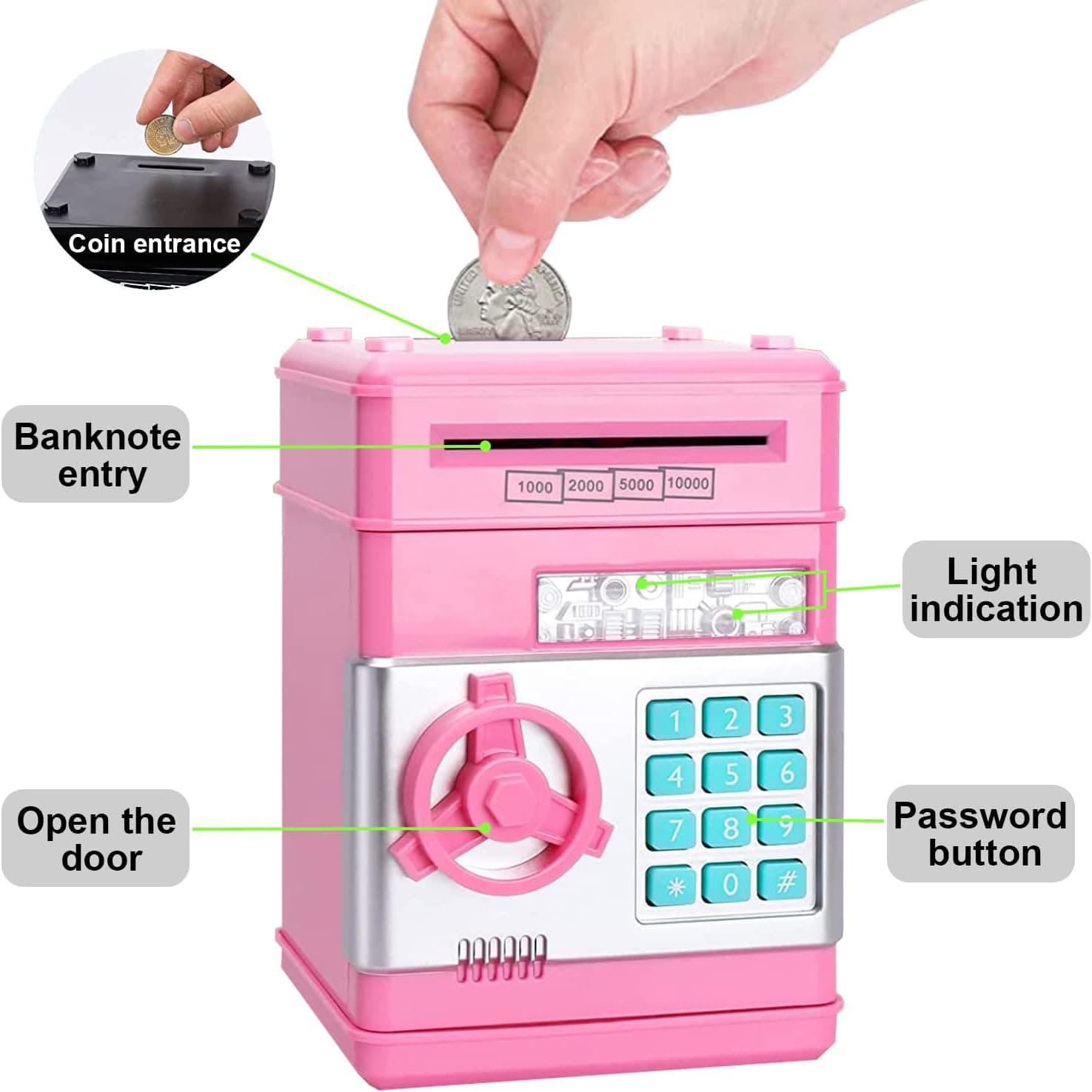 Mini ATM Piggy Bank for Kids Password Coin & Cash Saving Box Toy view 2