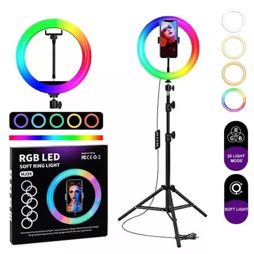 MJ26 RGB LED Ring Light Set With Tripod Stand And Phone Holder