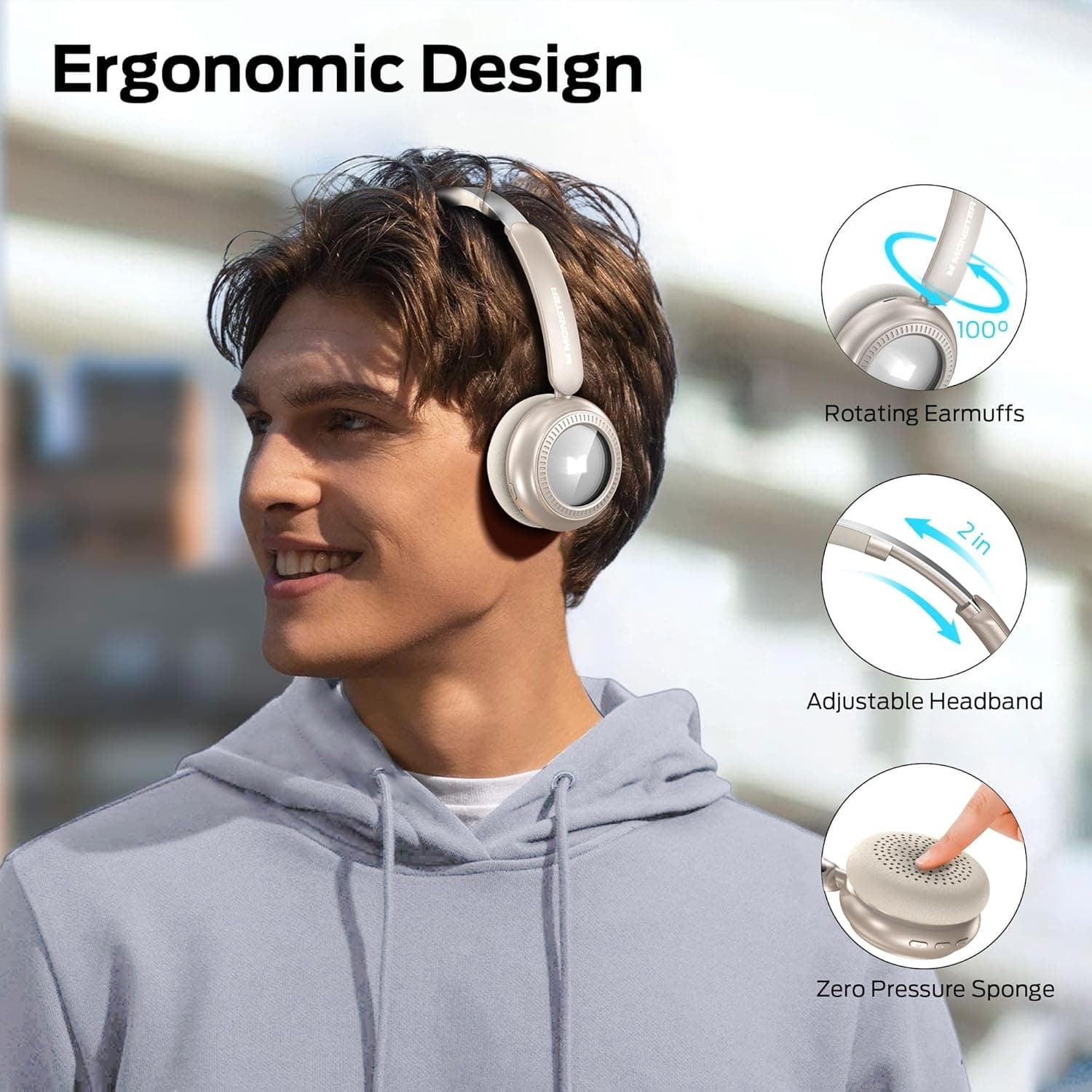 Monster N-Tune MINI Bluetooth Headphones – 50H Playtime On-Ear Wireless Headset view 5