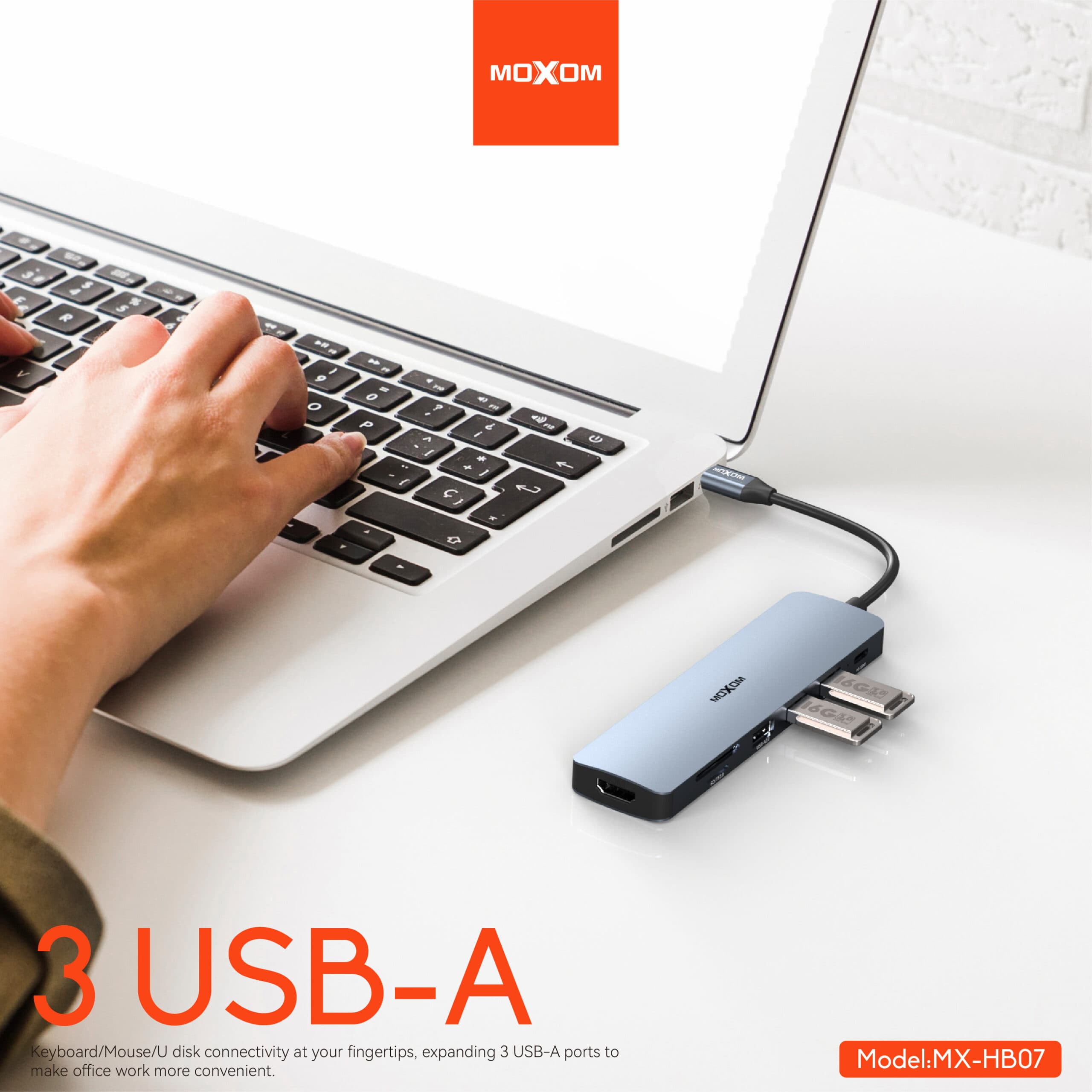 Moxom HX-HB07 7 In 1 USB 3.0 Hub With 100W PD, SD/TFF Card Reader LED Indicators view 2