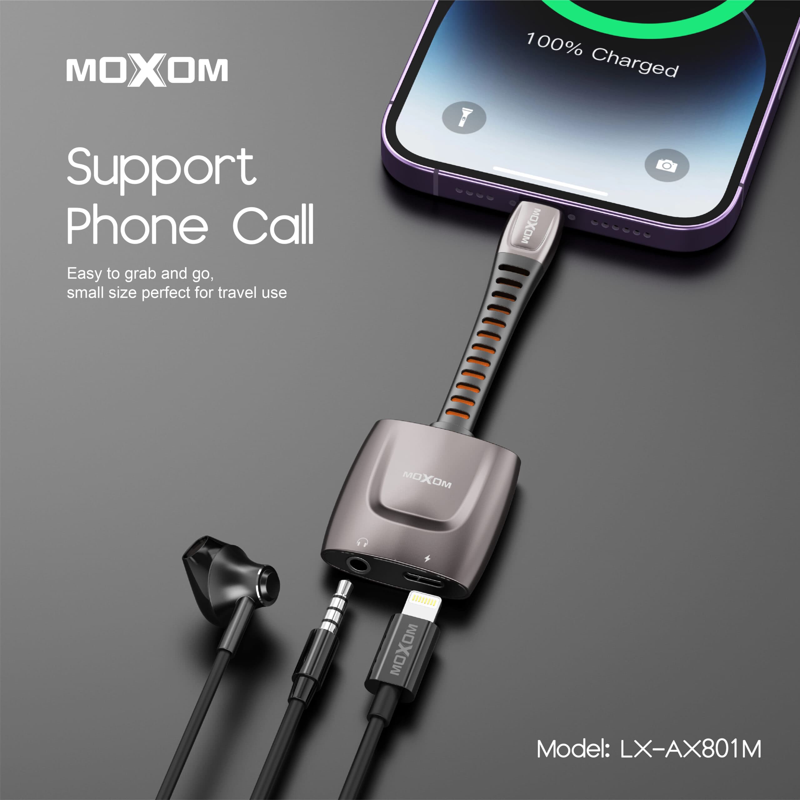 Moxom LX-AX801M Lightning To 3.5mm & Charging Adapter view 3
