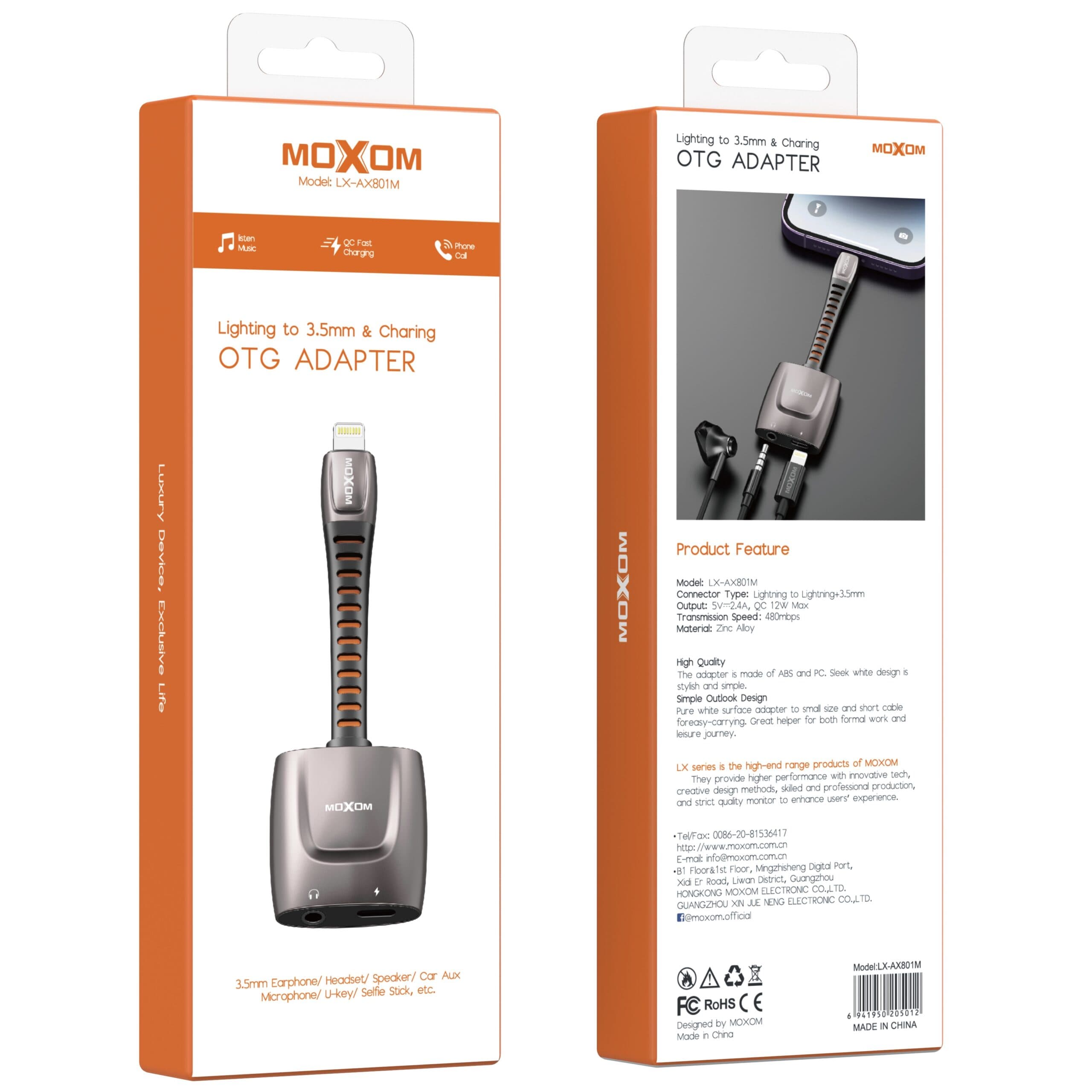 Moxom LX-AX801M Lightning To 3.5mm & Charging Adapter view 4
