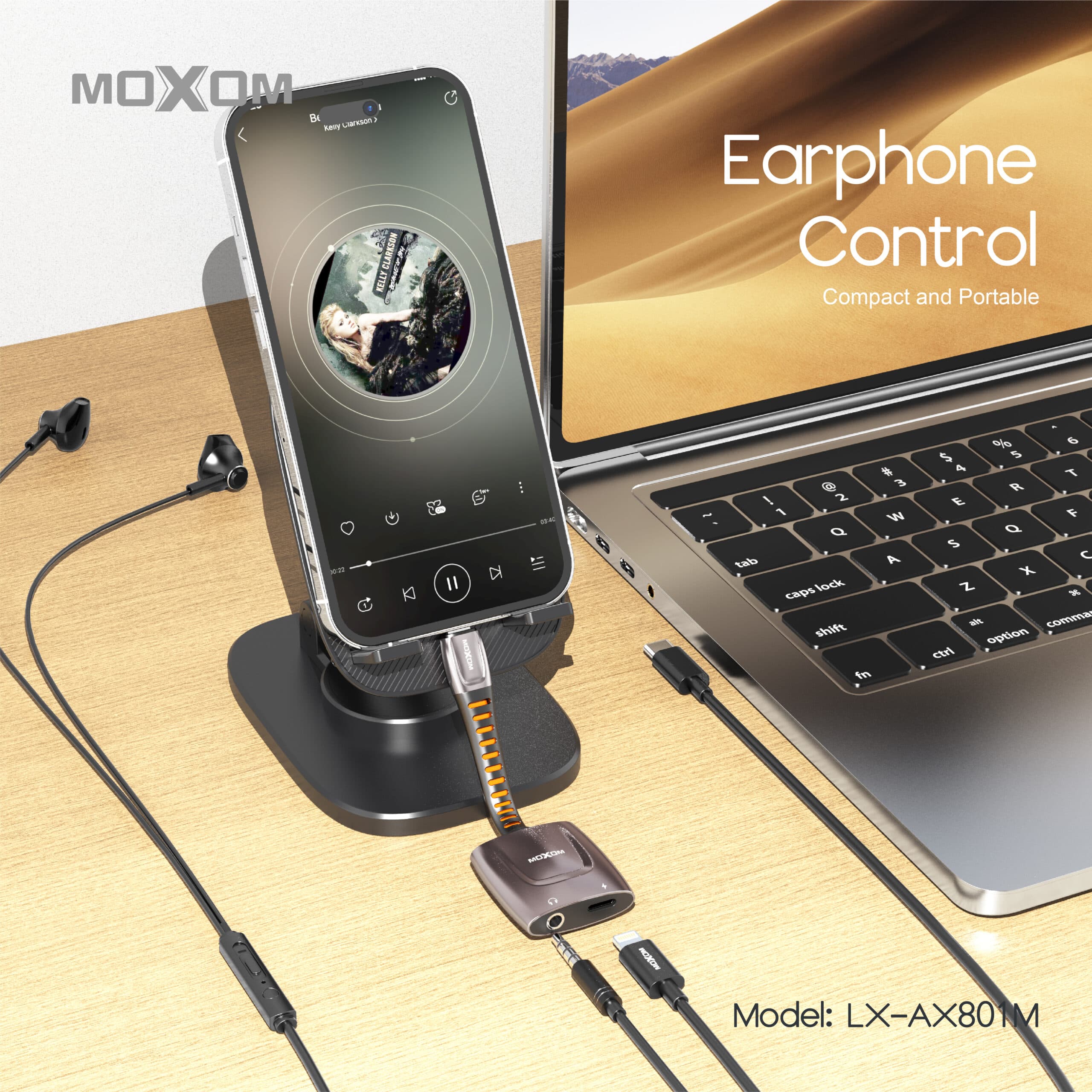 Moxom LX-AX801M Lightning To 3.5mm & Charging Adapter view 2