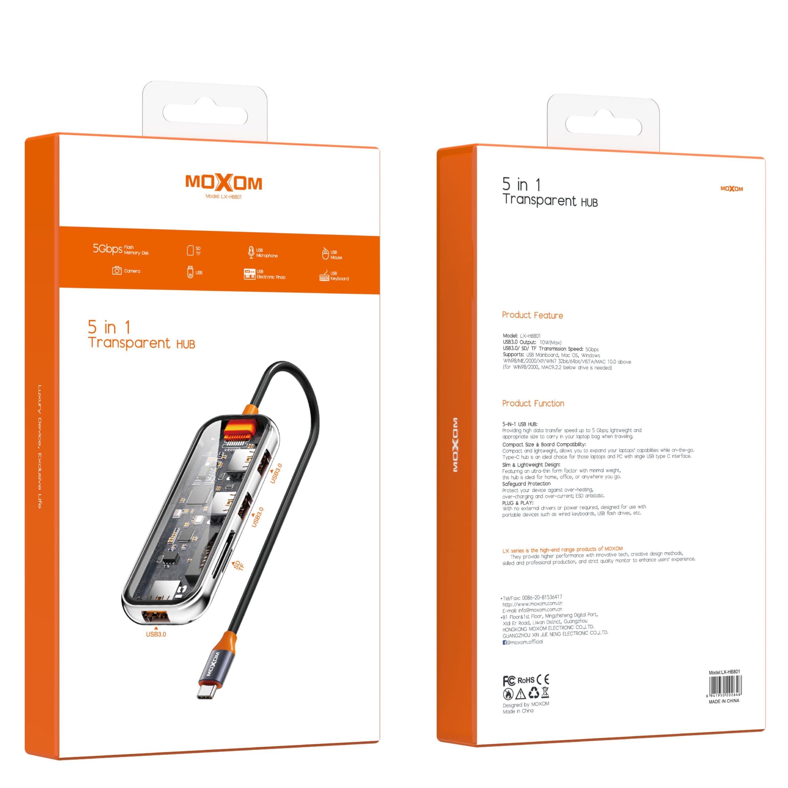Moxom LX-HB801 5 In 1 Type C 3.0 Portable Hub For Laptops view 5