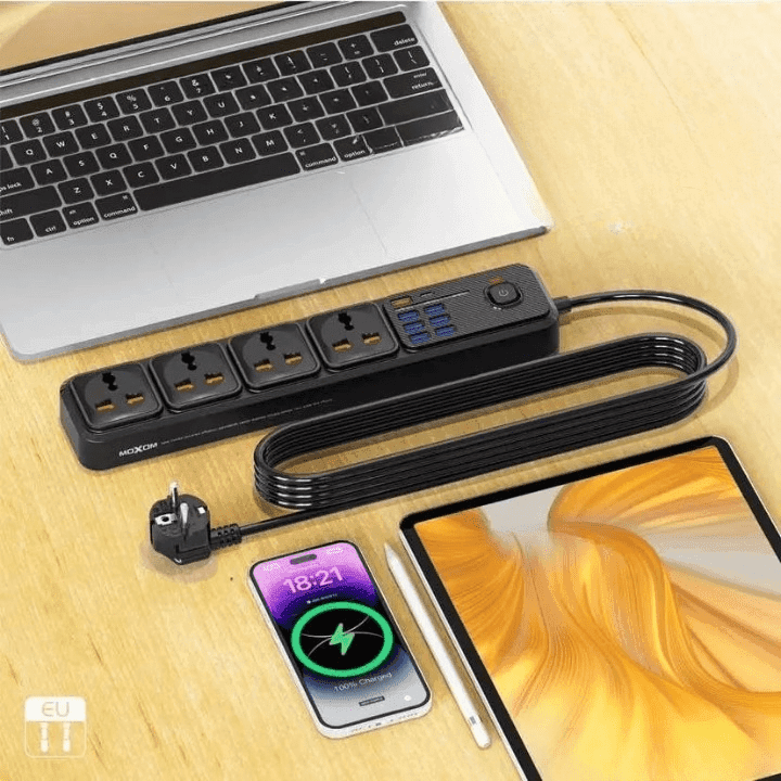 MOXOM MX ST16 7USB + 1PD 2500W Max Outlets 12 In 1 Multiplug Power Strip view 2