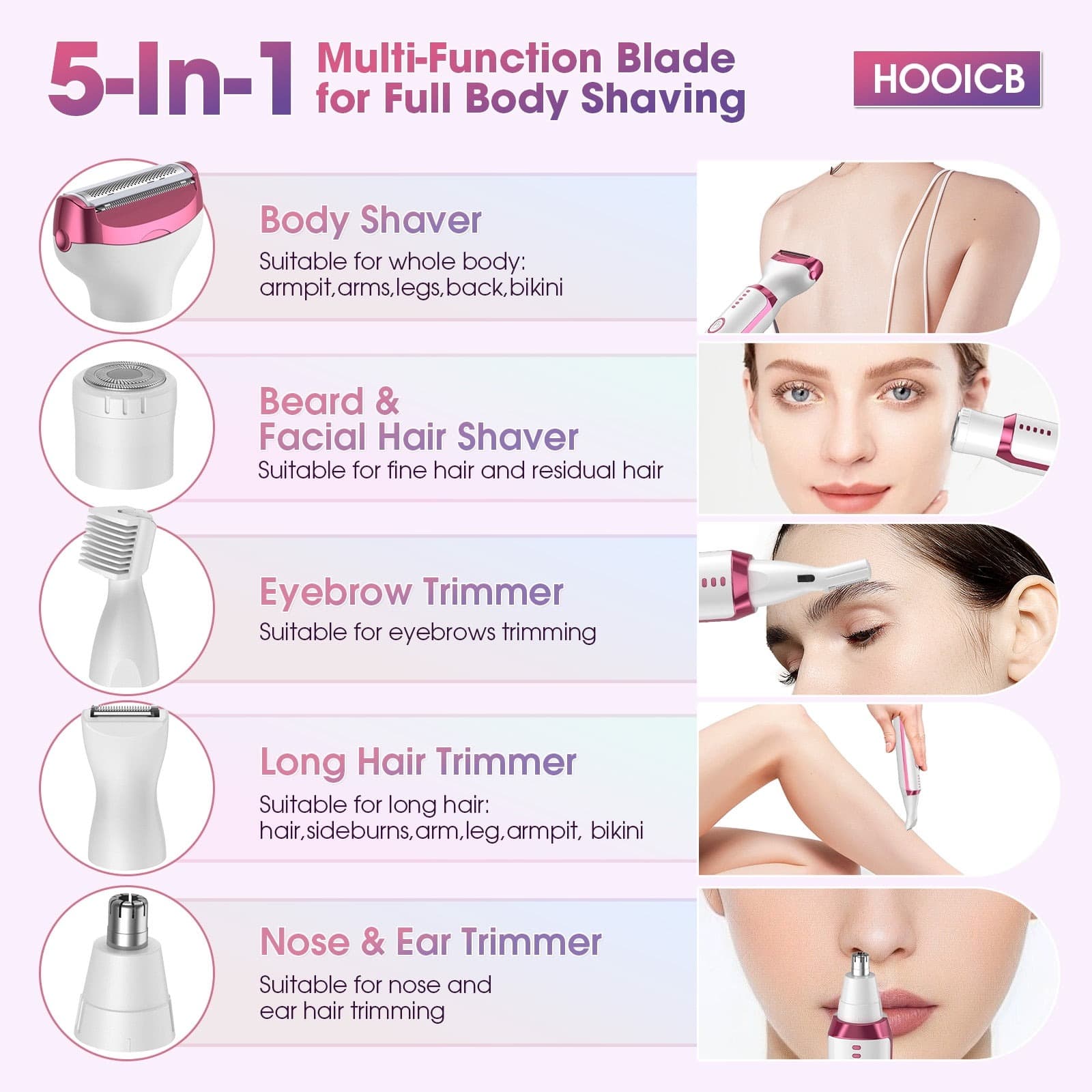 MS8377 Electric Razor For Women 5 in 1 Rechargeable Cordless Bikini Trimmer With Digital Display view 3