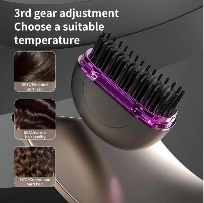 Multi Functional Straight Comb Mini Hair Straightener, Rechargeable, 3-Speed Temperature Adjustment, Suitable for Travel view 4