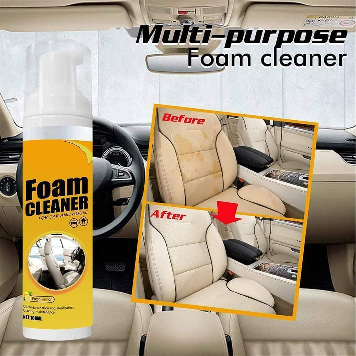 Multipurpose Foam Cleaner Spray For Car And House Lemon Flavor