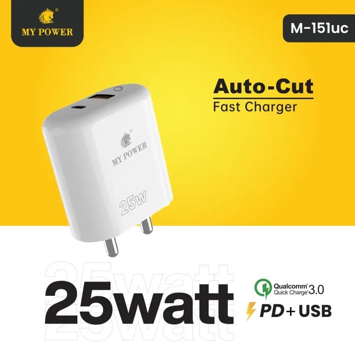 My Power M151UC 25 Watt Auto Cut Charger PD Fast Charging Adapter