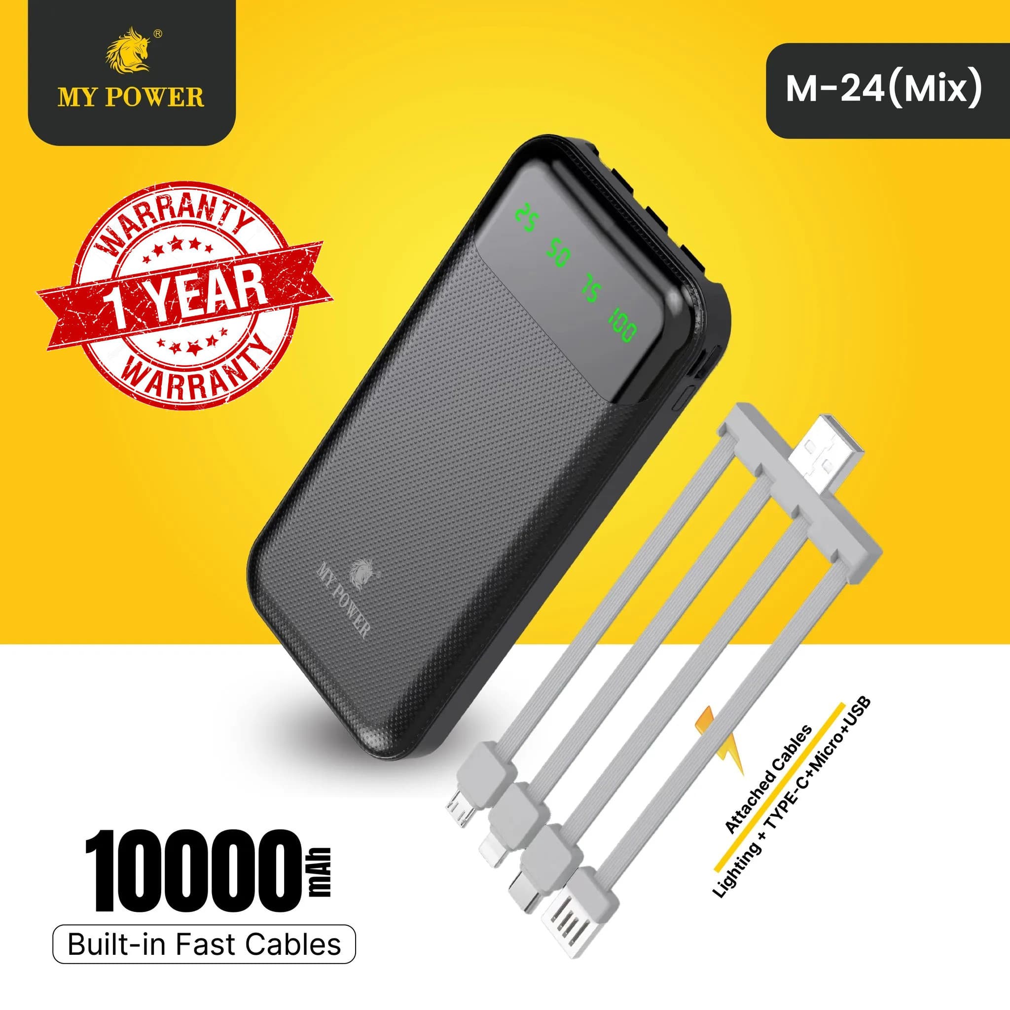 My Power M24 Mix 10000mAh Powerbank With Charging Cables
