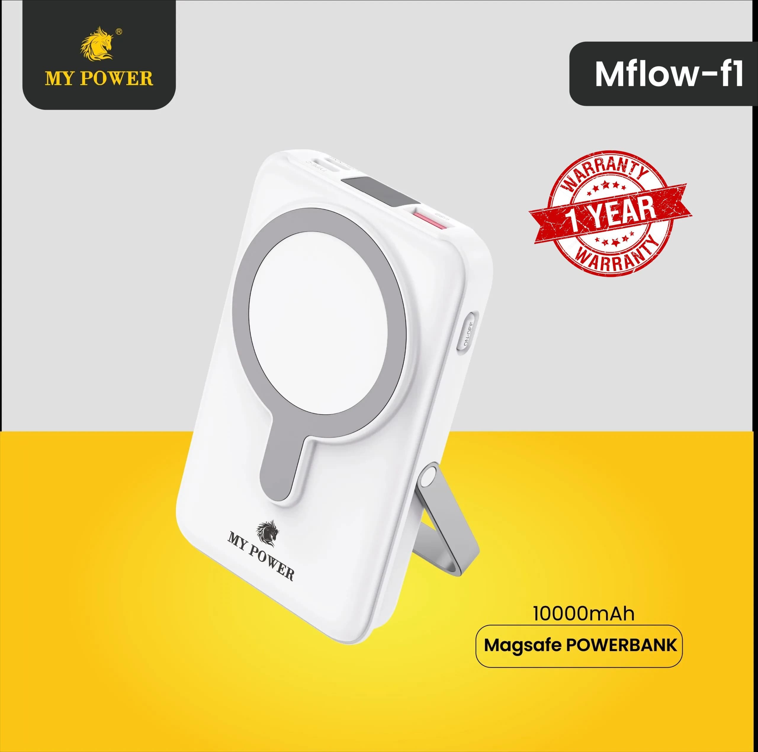 My Power Mflow F1 10000mAh Magnetic Wireless Powerbank With Attached Cable And Stand