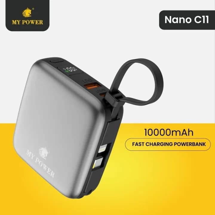 My Power Nano C11 10000mAh PD 22.5W Fast Charging Powerbank Portable Design Built In Cable