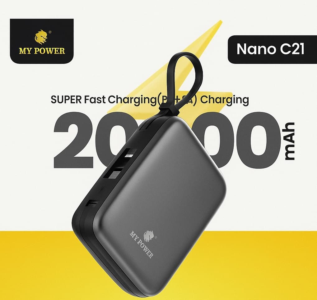 My Power Nano C21 20000mAh PD 22.5W Fast Charging Powerbank Portable Design Built In Cable