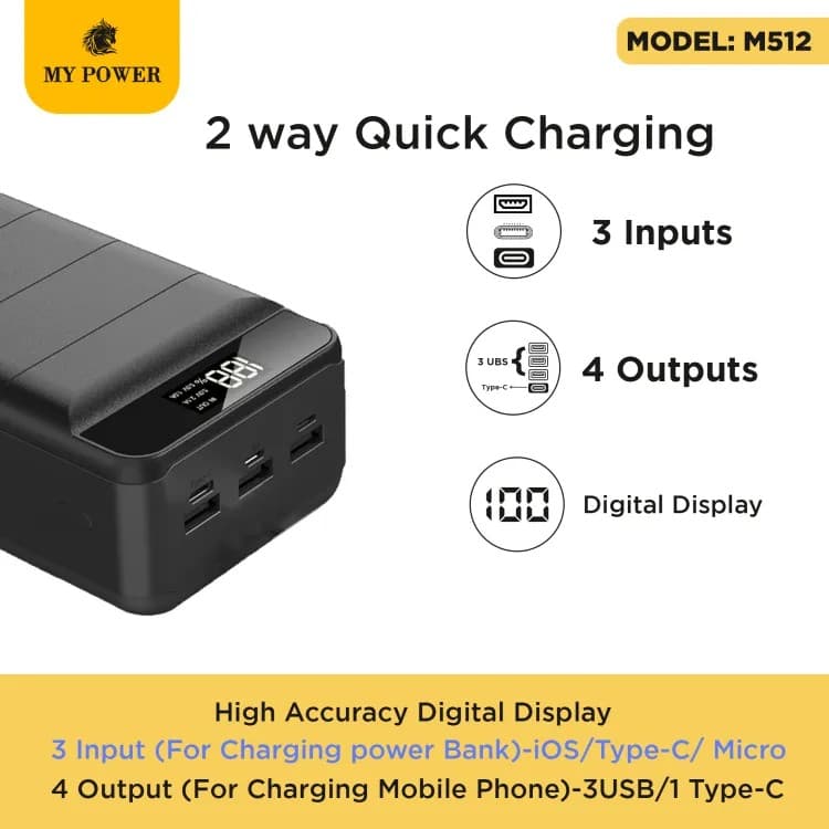 My Power Powerbank 50000mah M512, Mypower QC 3.0 PD 22.5W Fast Charging Power Bank view 3