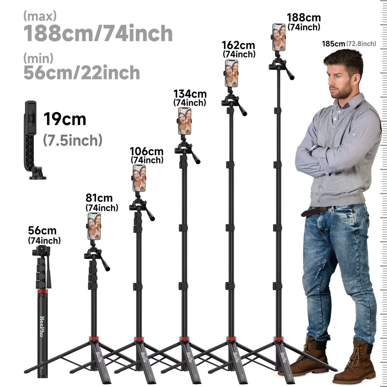 Neepho NP Z7 74″ Extendable Phone Tripod & Selfie Stick view 4