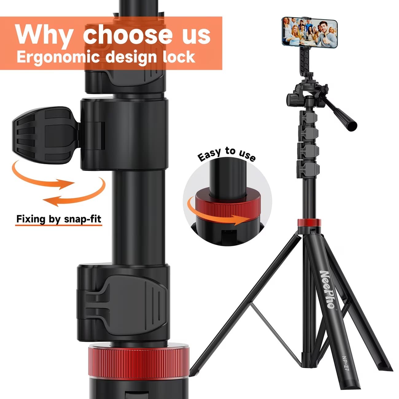 Neepho NP Z7 74″ Extendable Phone Tripod & Selfie Stick view 2