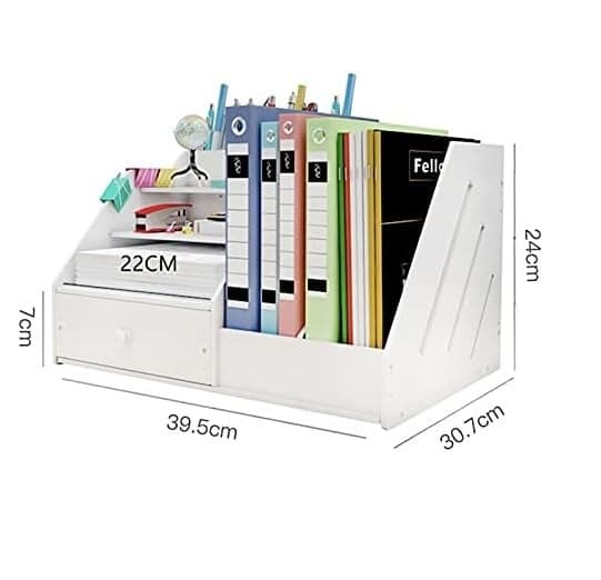 Office Desktop Vertical Storage Organizer Rack With Drawer For Home And Workplace Desk Setup view 3