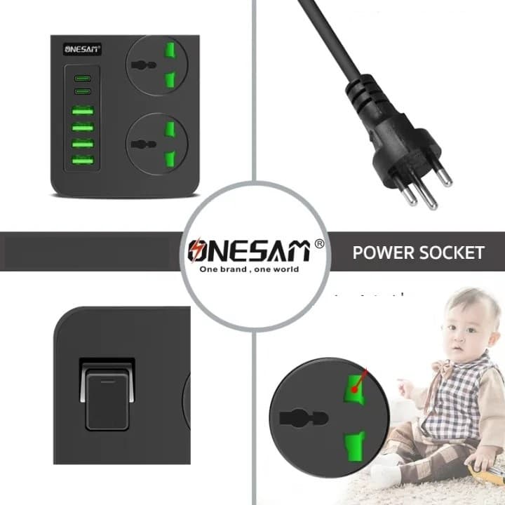 ONESAM T09 PD 3000W Electric Power Socket 4 USB + Type-C EU Multiplug view 3