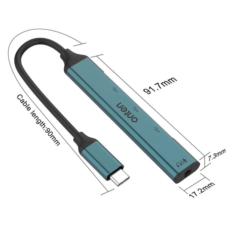 Onten OTN 9706 USB C Hub 3 x USB 2.0 + 3.5mm Audio Adapter Converter view 2