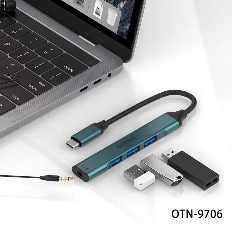 Onten OTN 9706 USB C Hub 3 x USB 2.0 + 3.5mm Audio Adapter Converter view 3