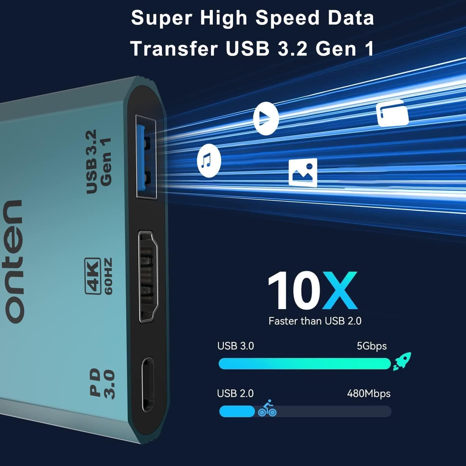 Onten UC301 3 In 1 USB C To HDMI 4k 60hz Adapter view 2