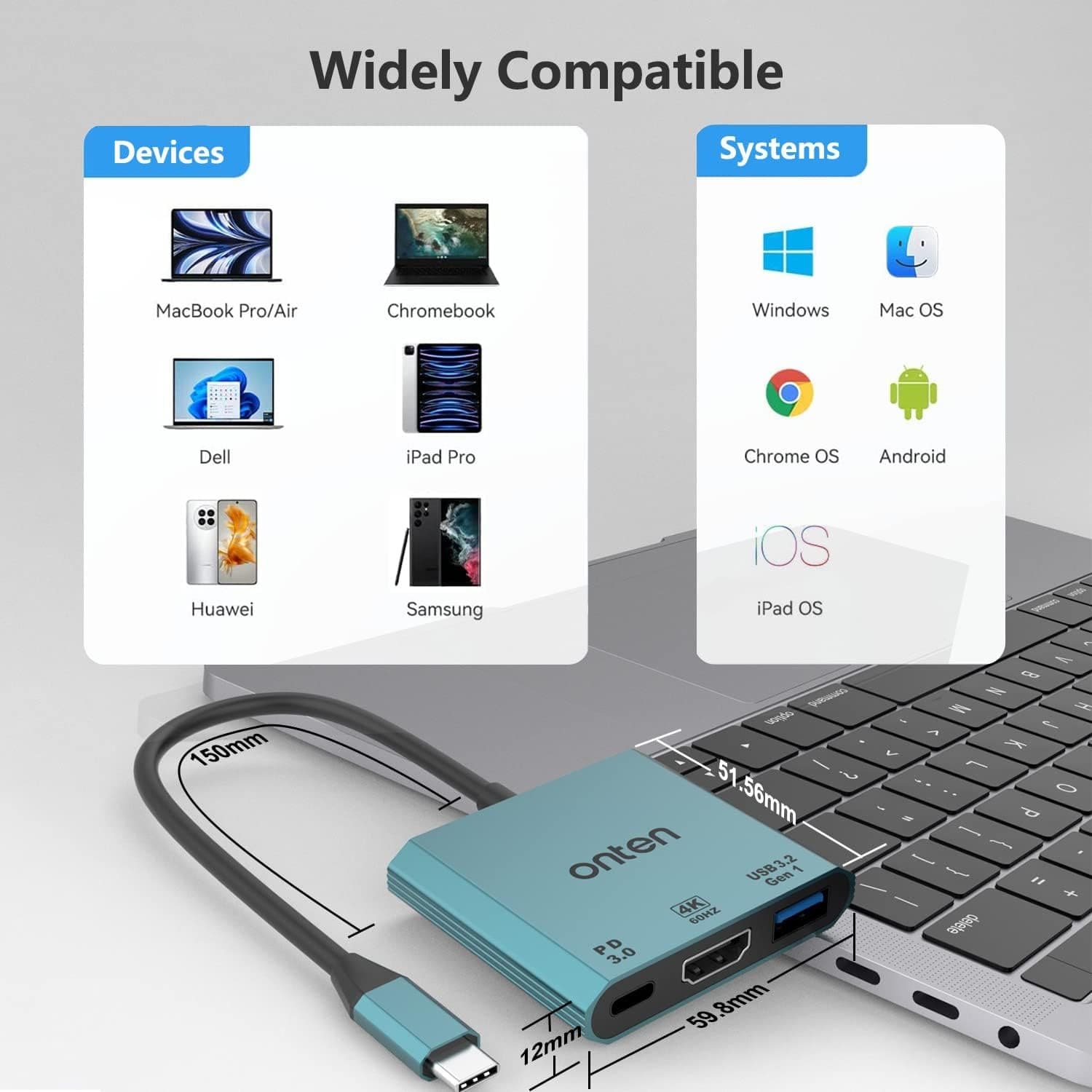 Onten UC301 3 In 1 USB C To HDMI 4k 60hz Adapter view 3