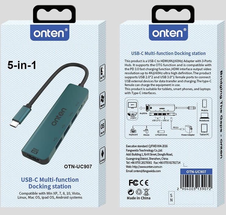 Onten UC907 USB-C Multi Function 5 In 1 Docking Station view 5