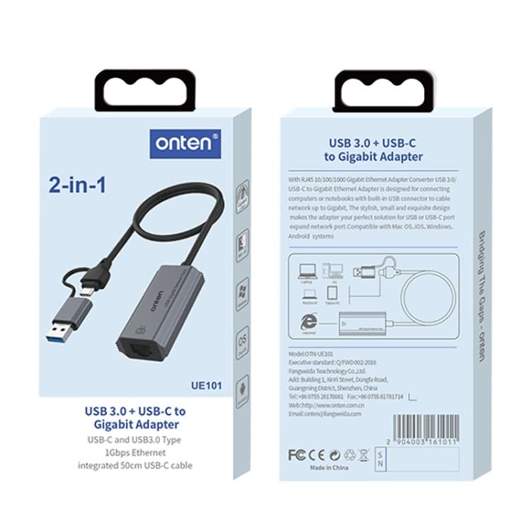 Onten UE101 2 in 1 USB3.0 Gigabit Network Card USB-C/Type-C to Network Port USB Hub view 4