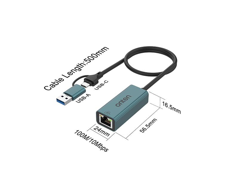 Onten UE106 USB 2.0 Type-C to RJ45 Network Adapter 100M  Ethernet Converter view 3