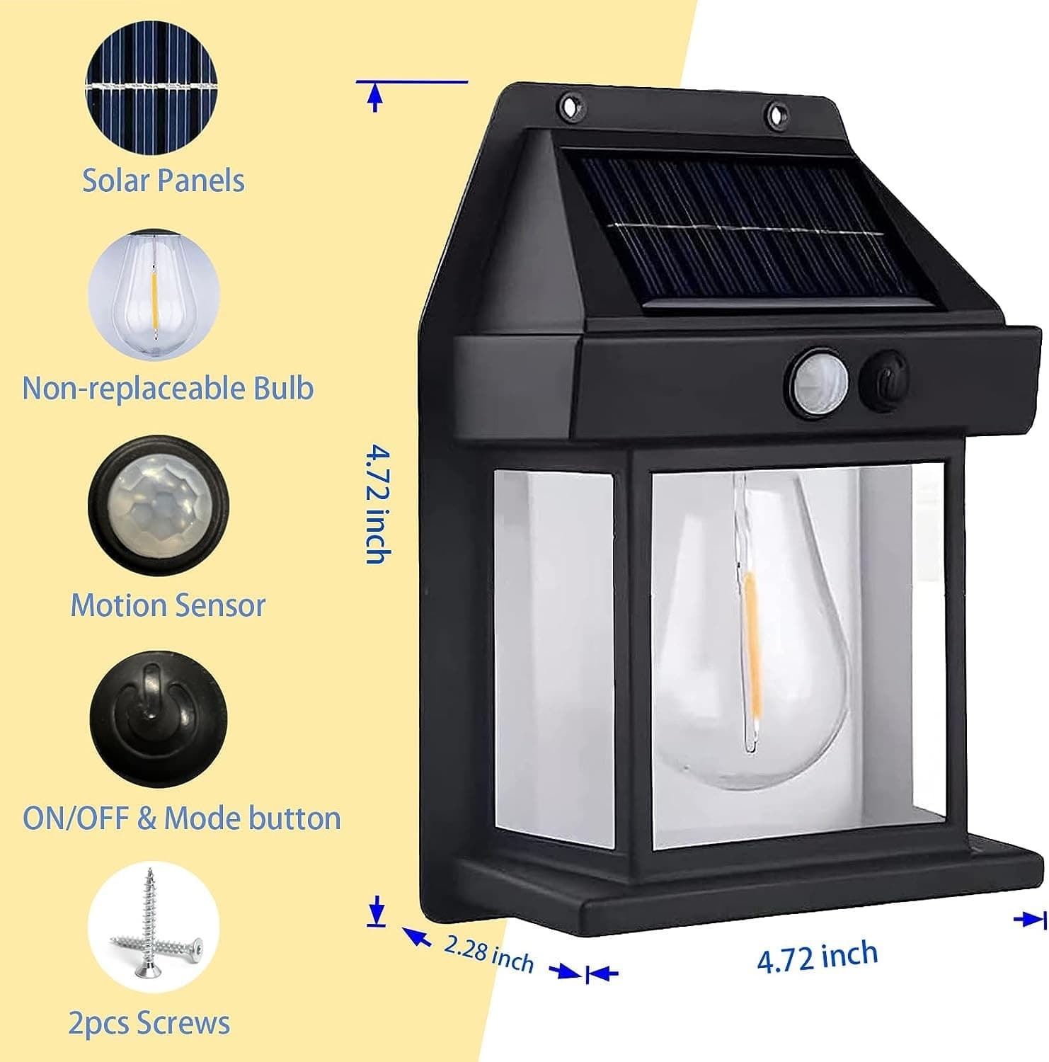 Outdoor Solar Wall Light Dusk To Dawn Porch Light With 3 Modes & Motion Sensor Waterproof view 2