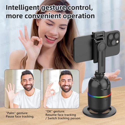 P03 Smart Auto Face Tracking AI Gimbal 360° Rotating Desktop Mount for Smartphones & Action Cameras view 2