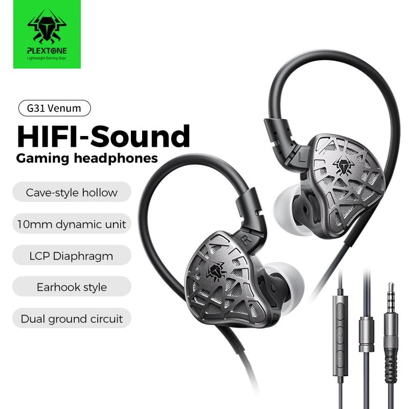 PLEXTONE G31 Venom Gaming Earphone With Mic 5th Gen Tracker Speaker & Earhook Design